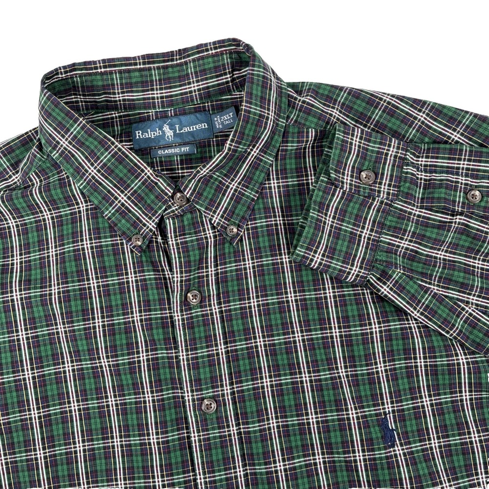 Mens Ralph Lauren Long Sleeve Button Down Shirt Size 2XLT Tall Green Plaid